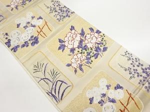 牡丹に万寿菊・萩模様織出し袋帯